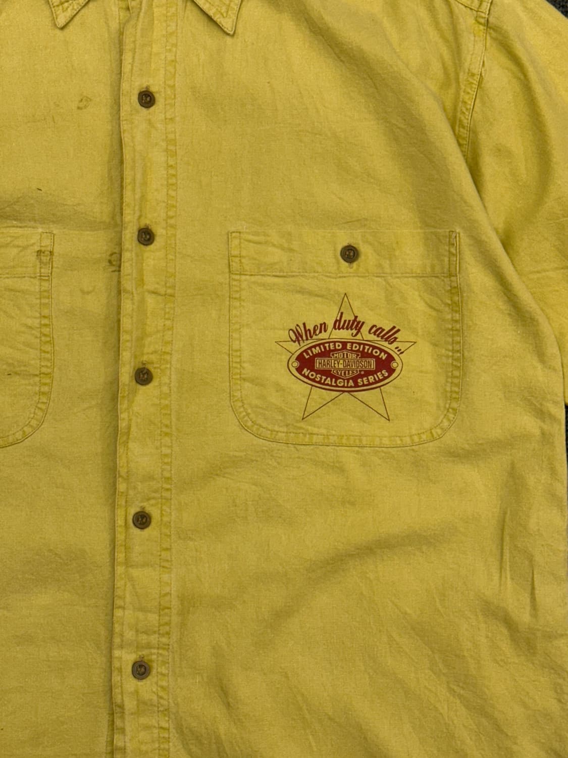M)할리데이비슨 빈티지 프린팅 옐로우 반팔셔츠 상품이미지4