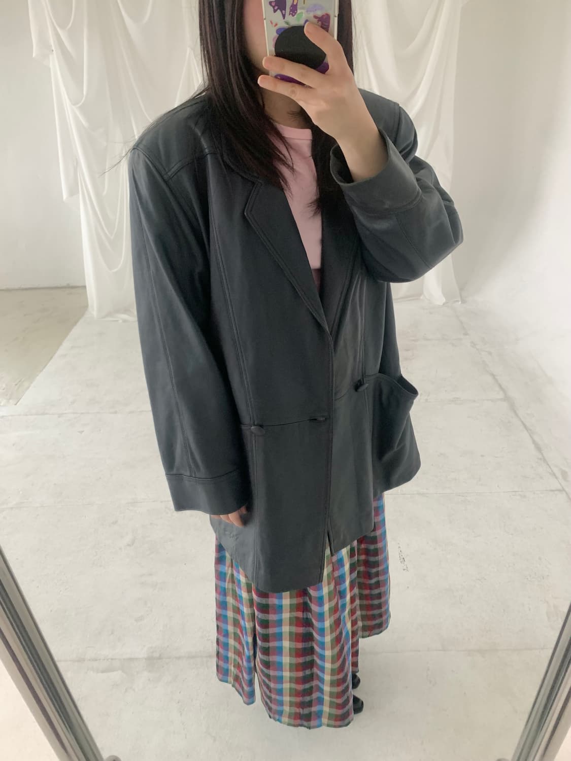 Double button navy leather JK 상품이미지1