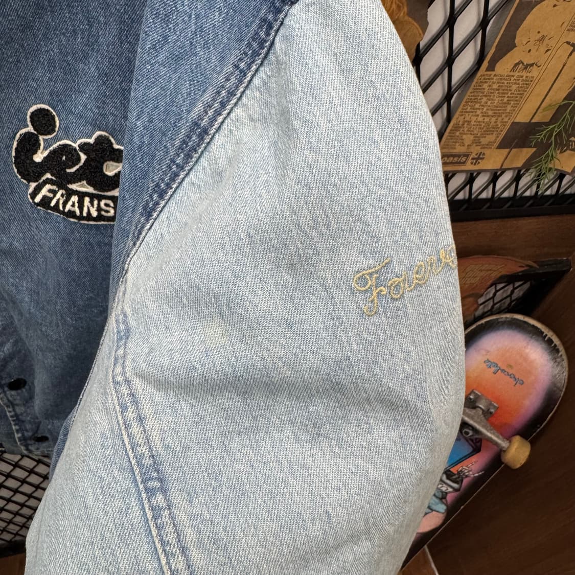 USA VINTAGE 데님 바시티 자켓 전후면 패치 포인트 연청 상품이미지9