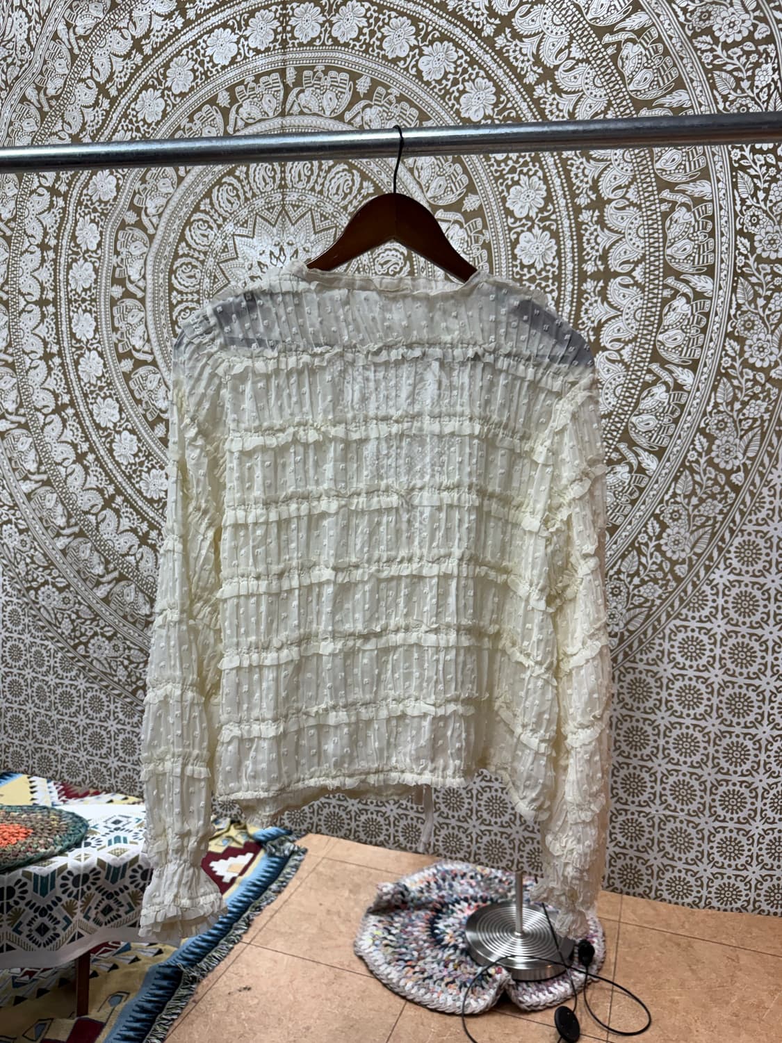 빈티지 여성 프릴 도트 시스루 가디건 (Z1027) 상품이미지5