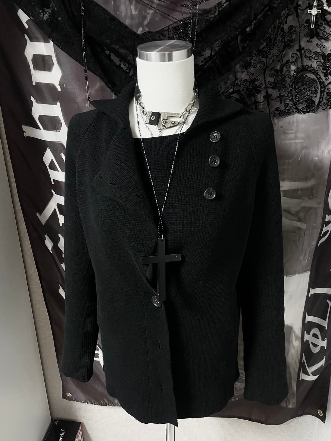 시스템 비대칭사선버튼울가디건 무채색아카이브요지꼼데캐피탈st 유니섹스 상품이미지5