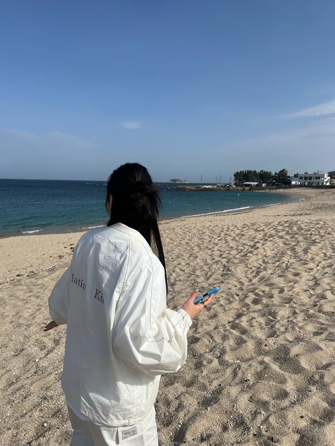 [ONE SIZE,M] 마뗑킴 로고 코팅 자켓 아이보리 + 카고 팬츠 상품이미지2