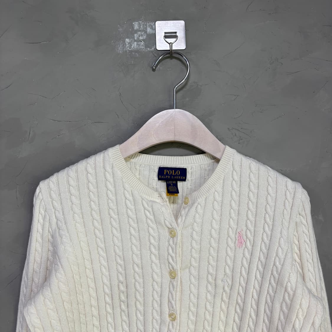 폴로 랄프로렌 꽈배기 니트 가디건 화이트 핑크 상품이미지2