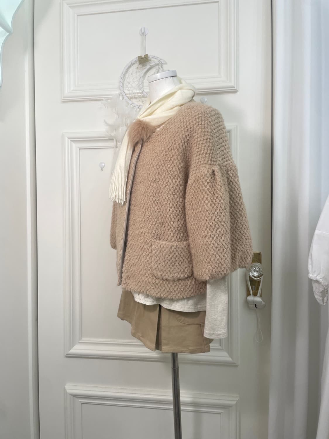 beige pleats cotton mini skirt(size-M) 상품이미지7