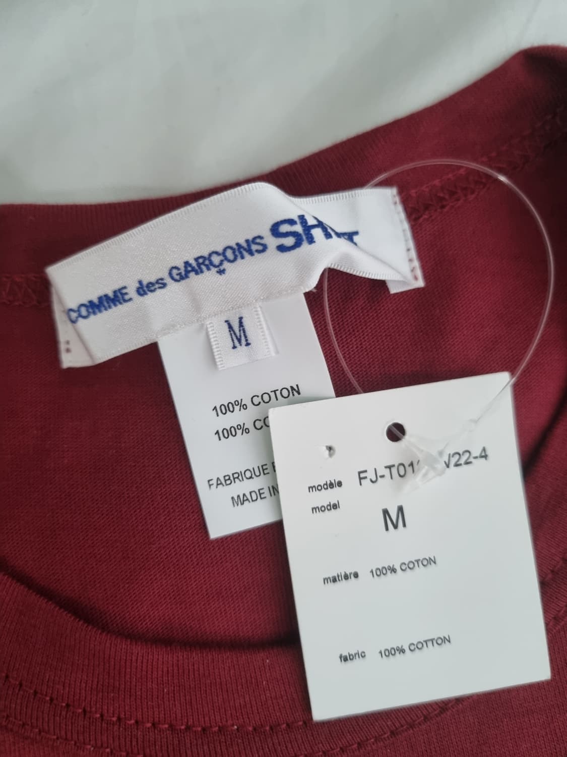 꼼데가르송shirt tshirt burgandy M 상품이미지3