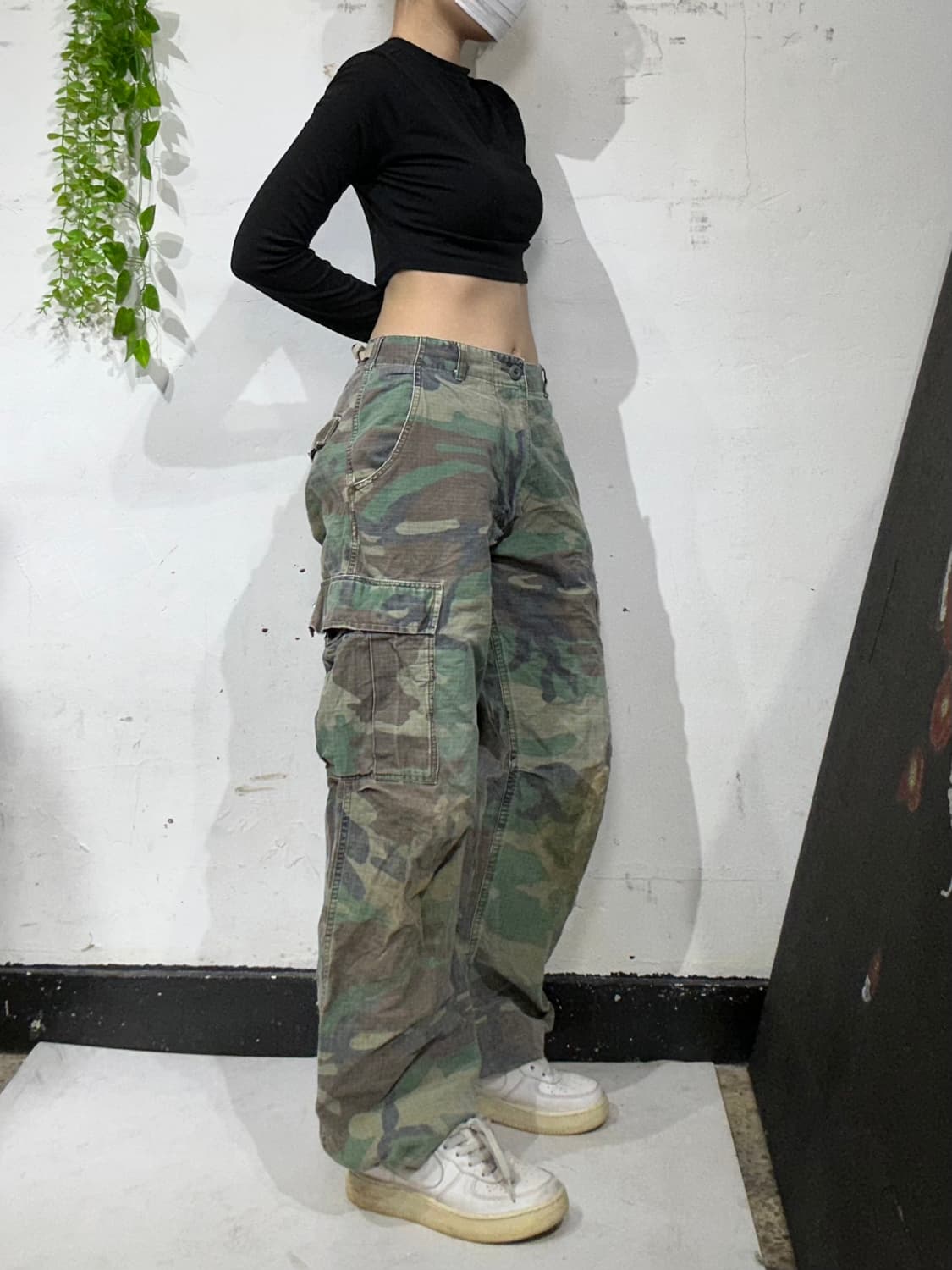빈티지 카키 군복 와이드 밀리터리 카모 립스타 카고 팬츠 군대 바지  상품이미지1