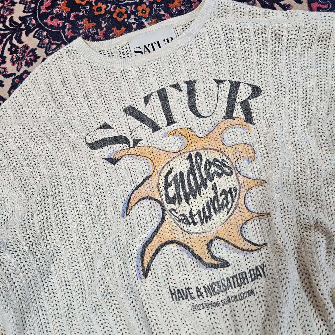 세터(Satur) 이비자 썬 레트로 그래픽 메시드 니트 Free 상품이미지4