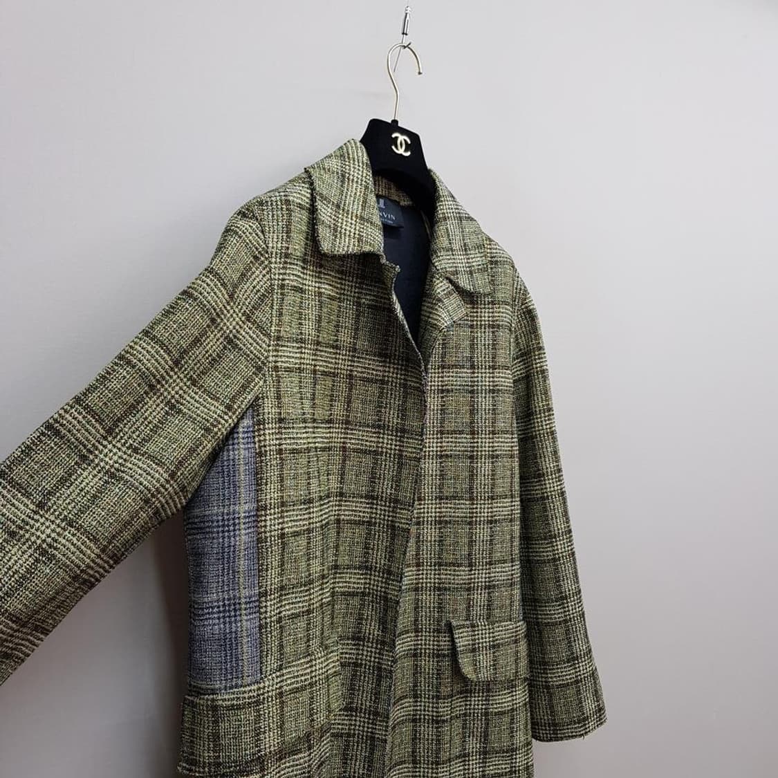 한섬 랑방 멀티 체크 배색 롱 코트 88-98-165사이즈 상품이미지3