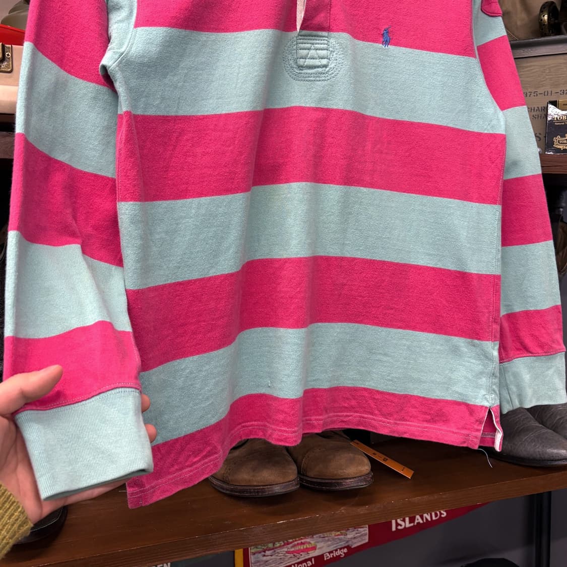 90s 폴로 랄프로렌 숄더패치 코튼캔디 스트라이프 럭비카라티 N606 상품이미지4