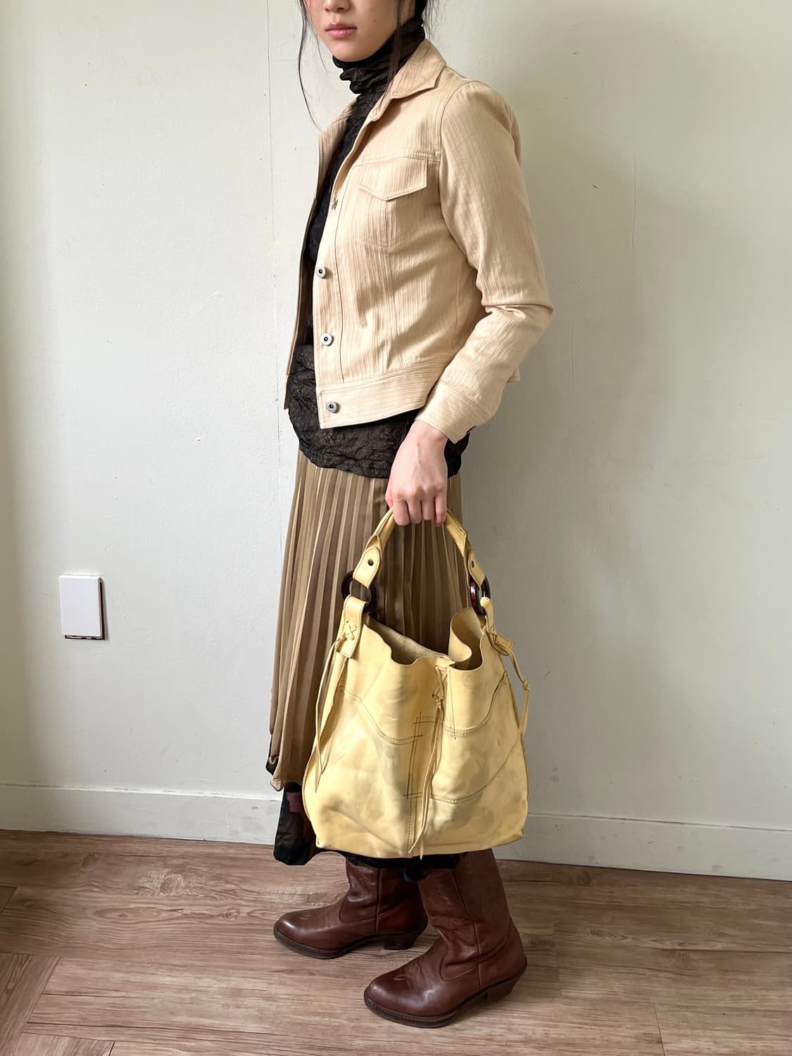 90‘s Japan vtg 내추럴 레더 쇼퍼백 상품이미지7