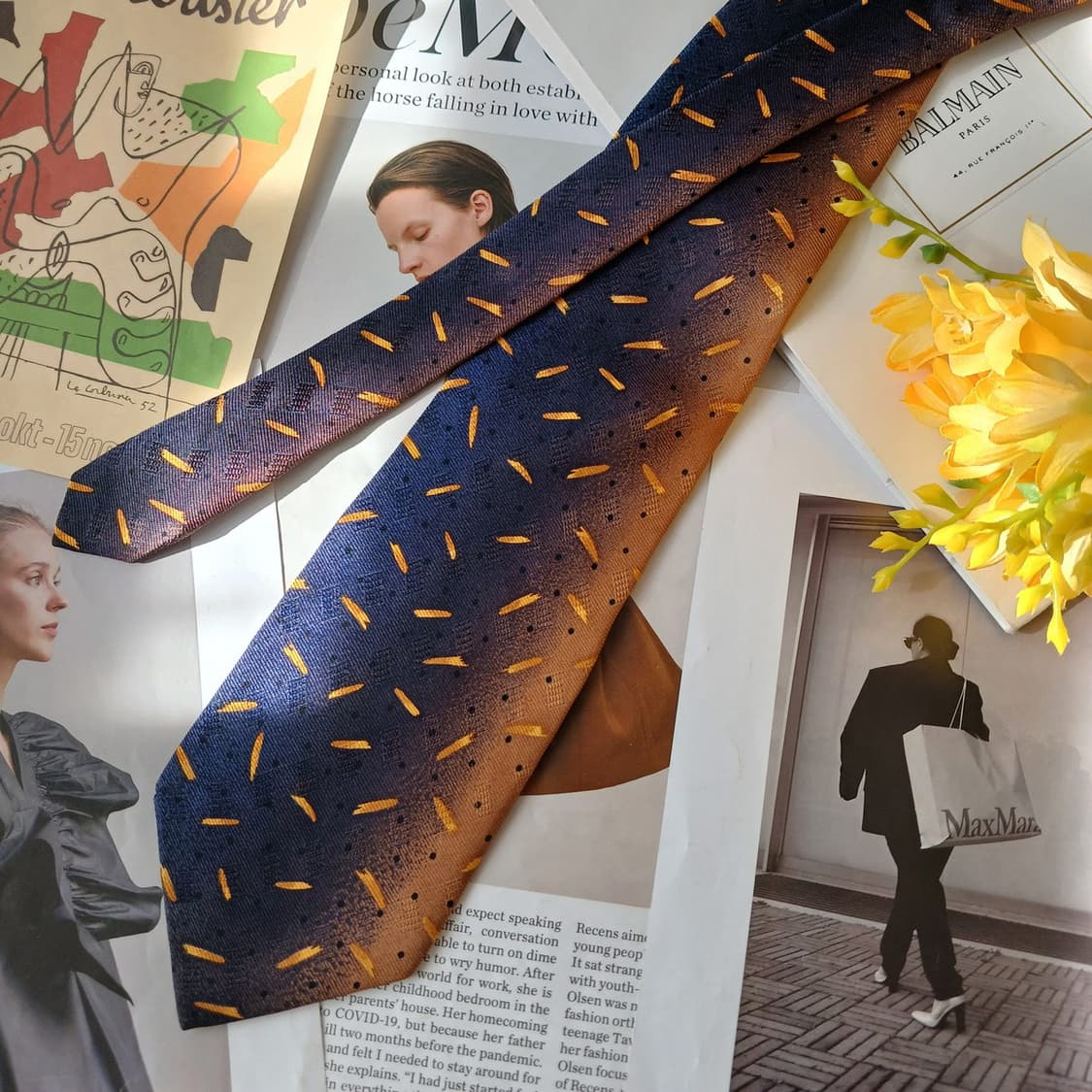 발망 실크 브라운 패턴 넥타이 9.8cm A등급 A19595
 상품이미지5