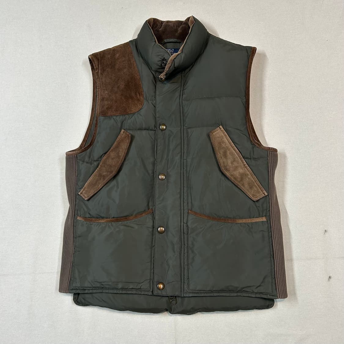 L) 폴로 랄프로렌 스웨이드 레더 패치 다운 베스트 패딩 조끼 상품이미지1