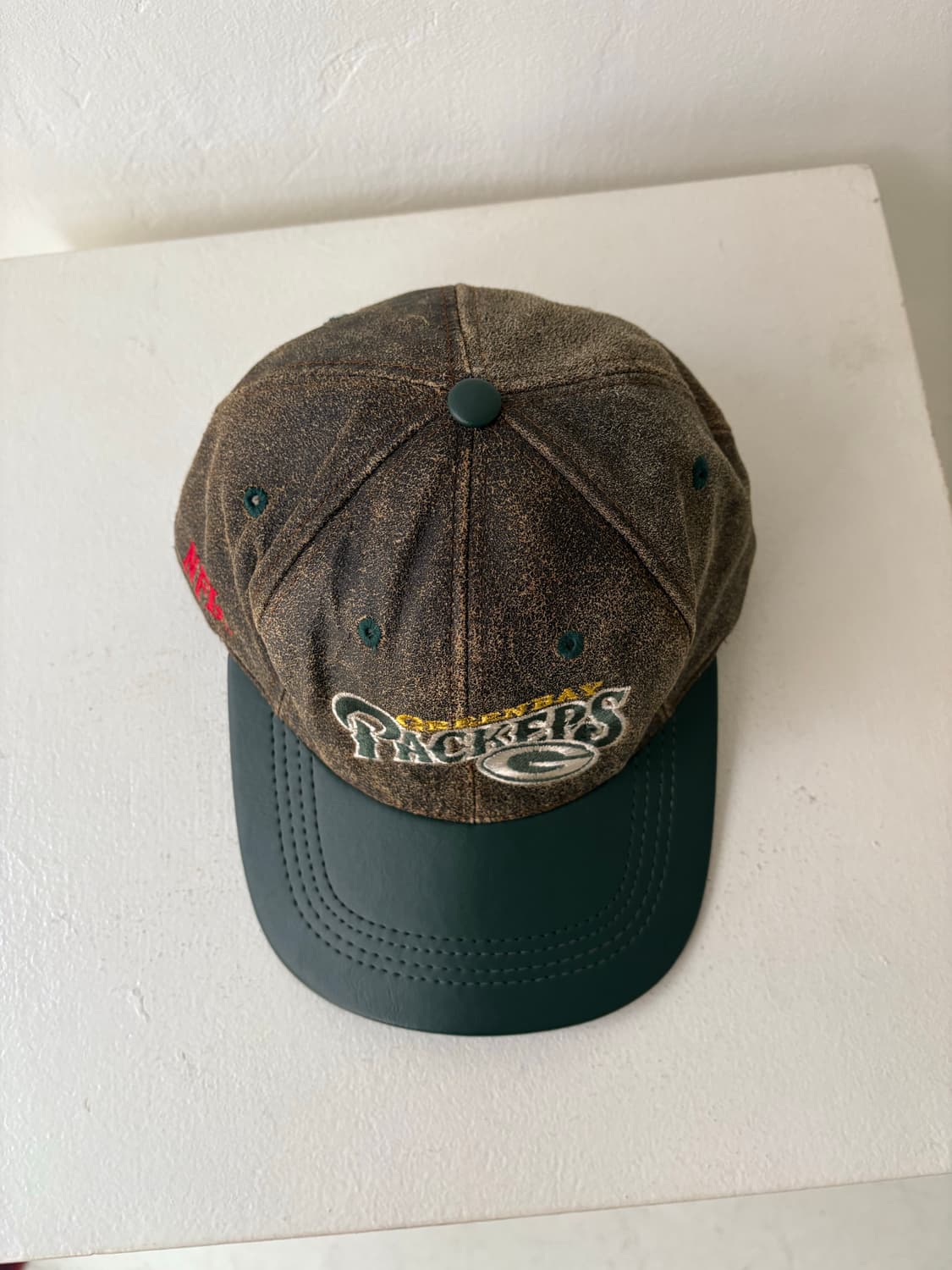 90's NFL Green Bay Pakers Leather cap 상품이미지4