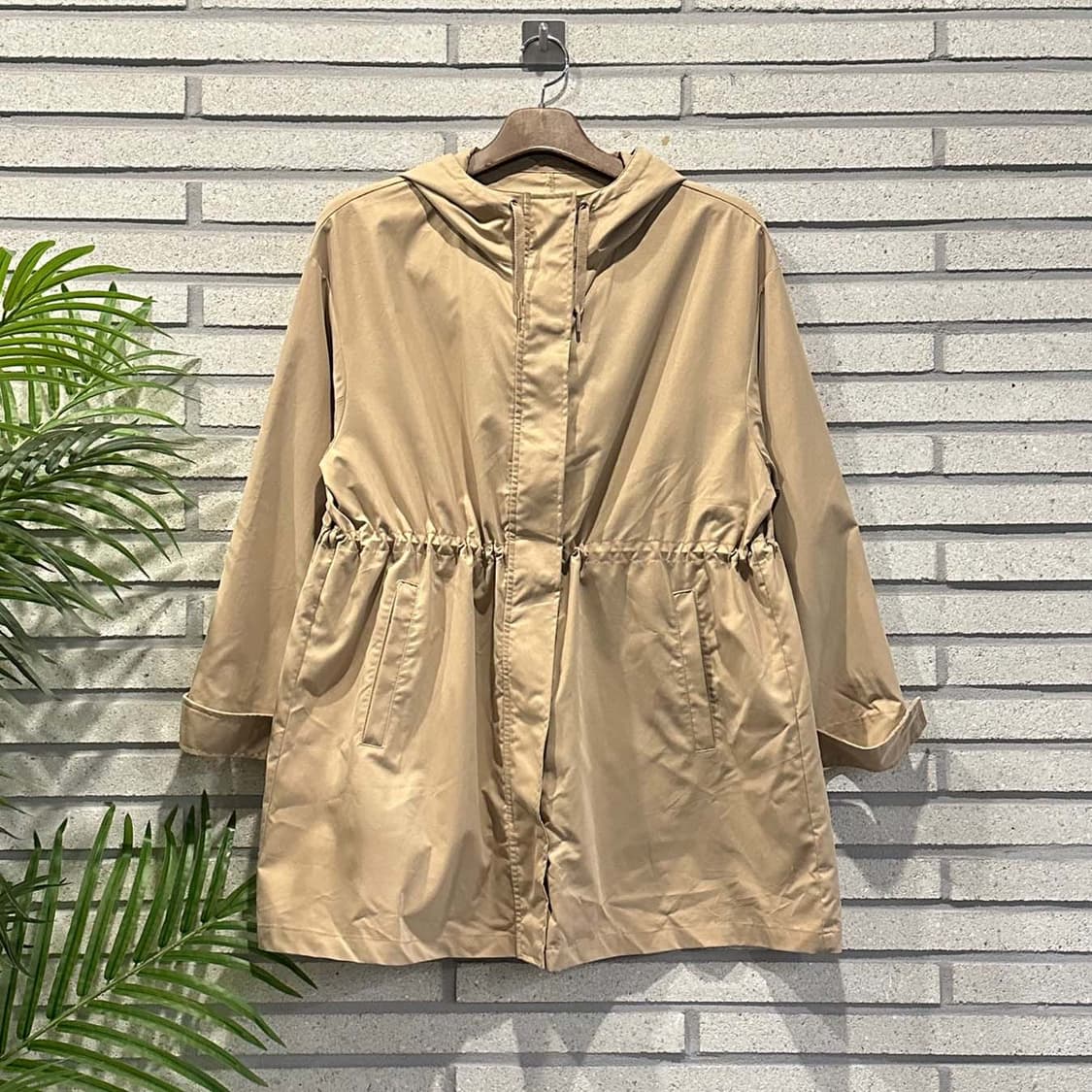 JPN VINTAGE 미디 후드 야상 자켓 허리 스트링 디테일 베이지 상품이미지1