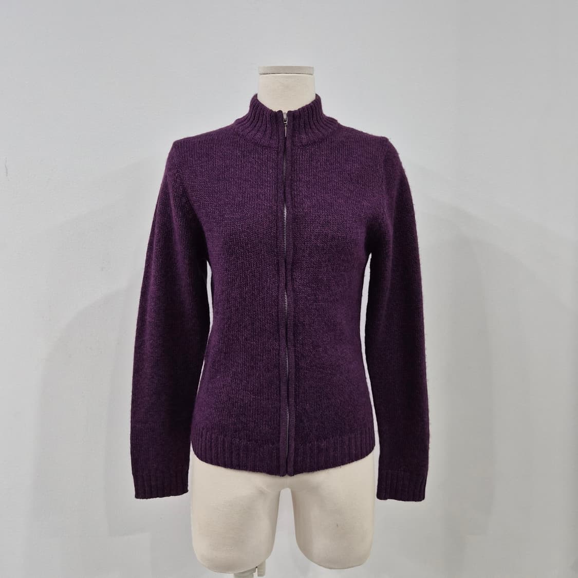 LOZERE 울혼방 퍼플 하이넥 집업 니트 가디건 상품이미지1