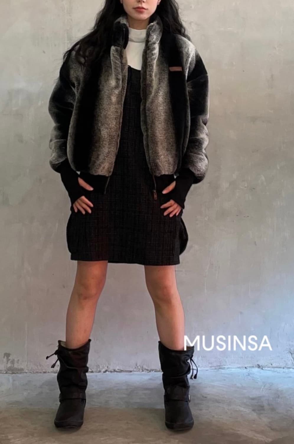 스컬프터 포우 퍼 핑거리스 자켓 블랙 상품이미지4