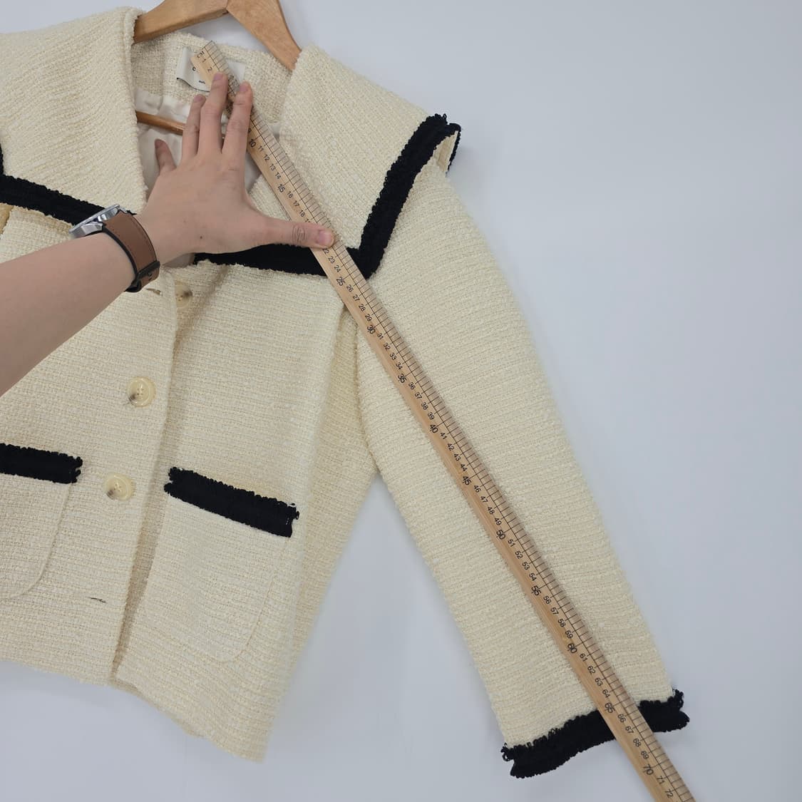 Courgette 아이보리 트위드 세일러 카라 자켓 상품이미지5