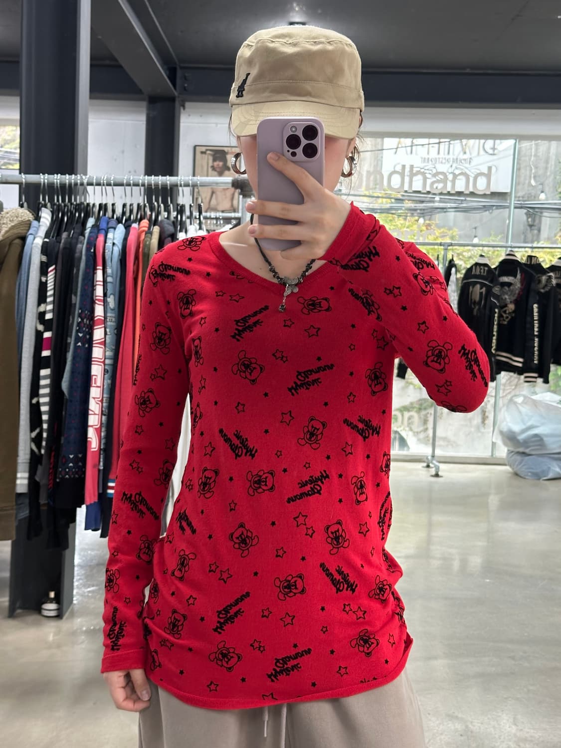 히스테릭글래머 퍽베어풀자수 루즈브이넥 니트롱슬리브 상품이미지3