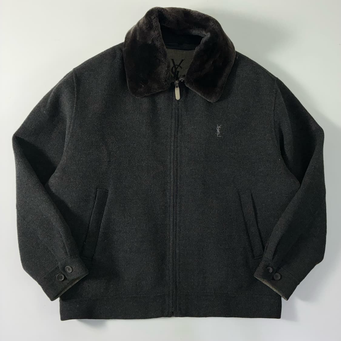 Yves Saint Laurent  입생로랑 퍼카라 울 블루종 차콜 자켓 상품이미지1