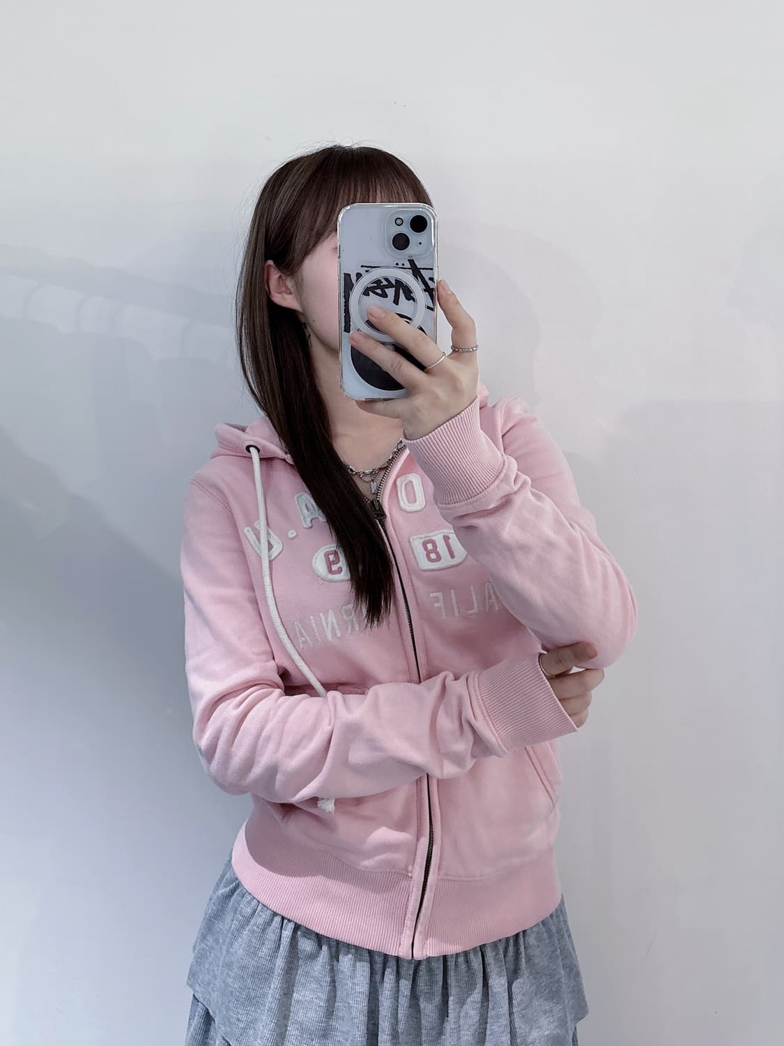 후아유 빅로고 베이비핑크 후드집업 상품이미지2