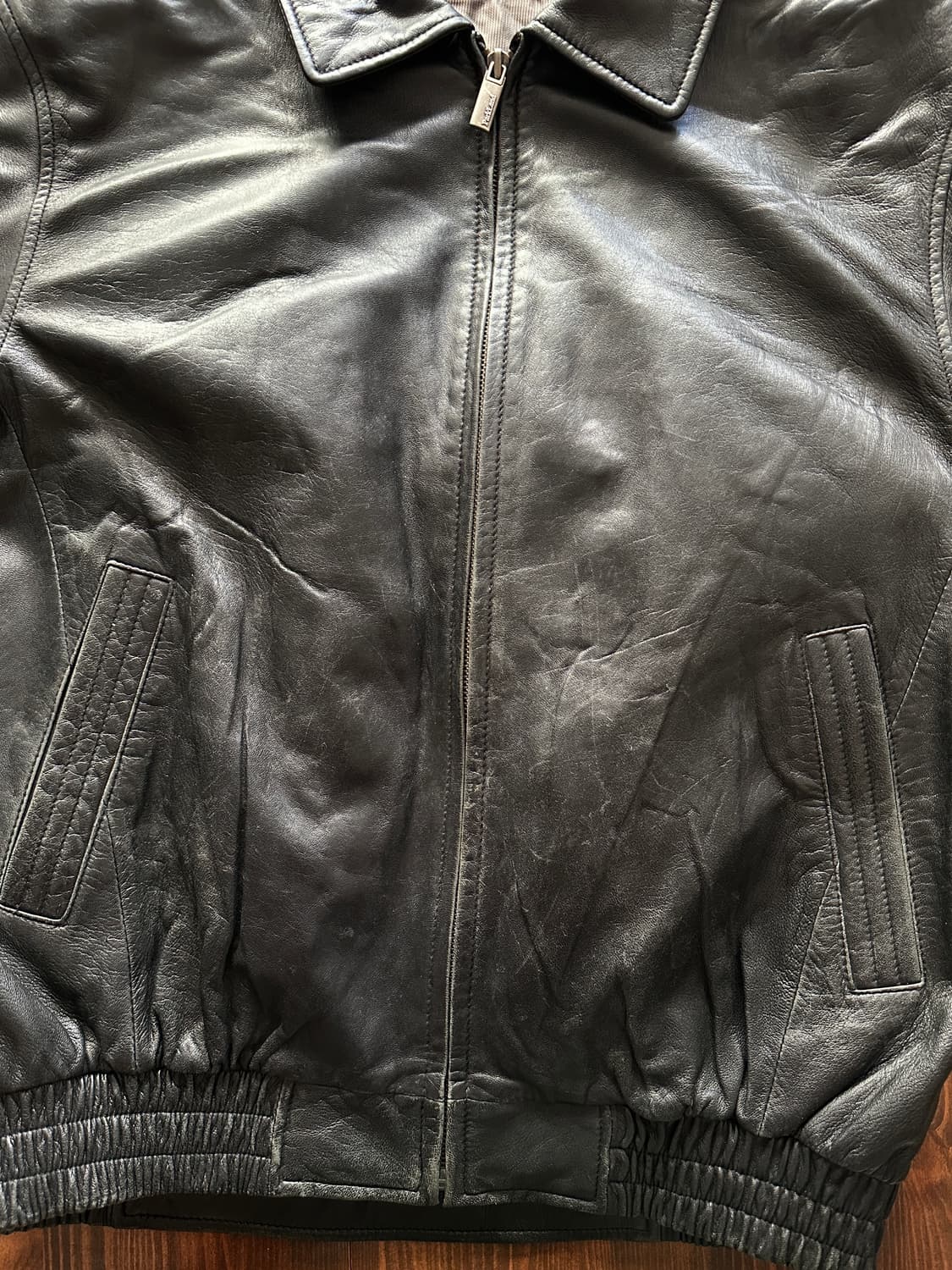 Parkland 빈티지 블랙 퍼 카라 레더 블루종 자켓 상품이미지5