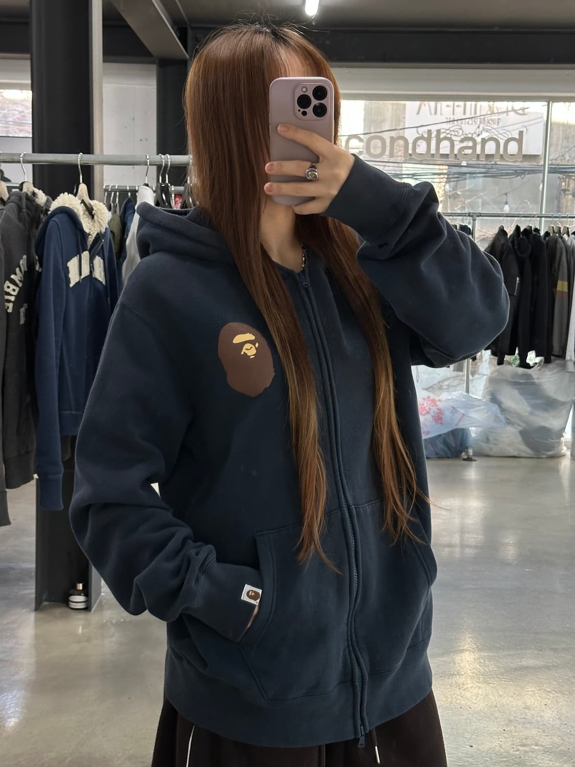 베이프 사루 후드집업 네이비 상품이미지4