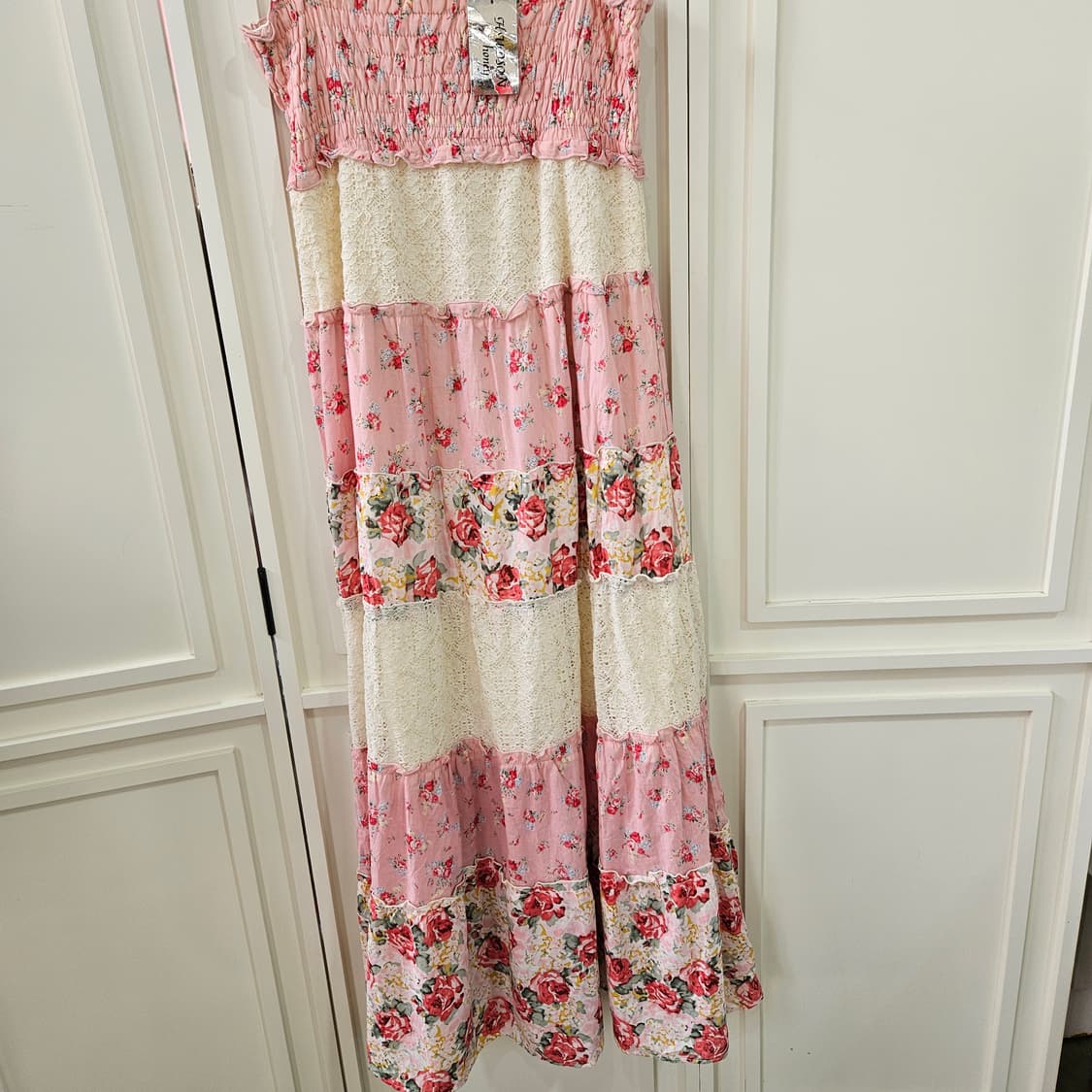 플라워 레이스 롱 원피스 핑크 상품이미지4