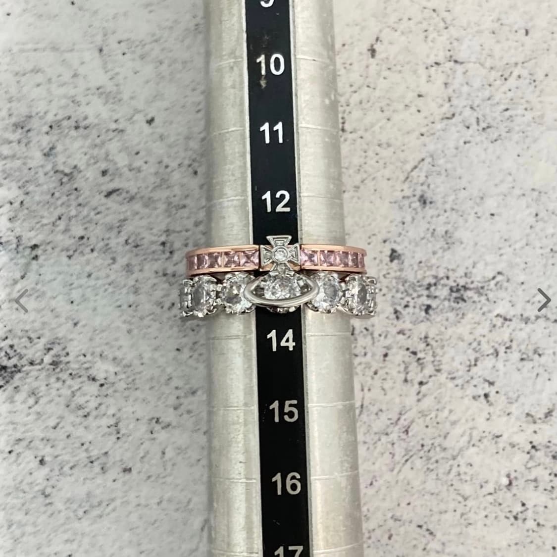 비비안웨스트우드 아카이브 핑크 크리스탈 로즈골드 실버 투웨이링 반지 상품이미지5