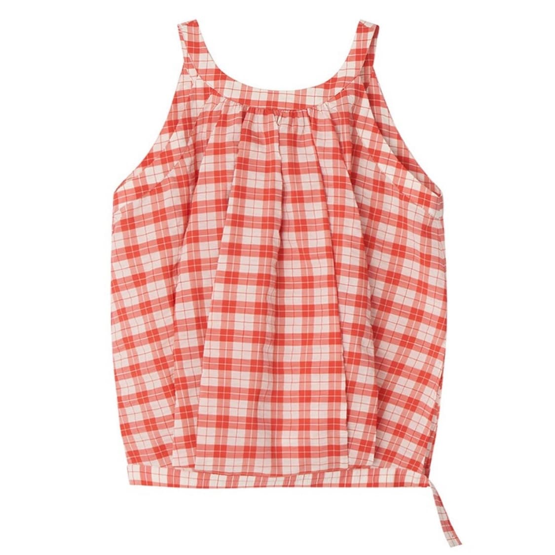 언쿡드 체크 볼륨 슬리브리스 블라우스 상품이미지1