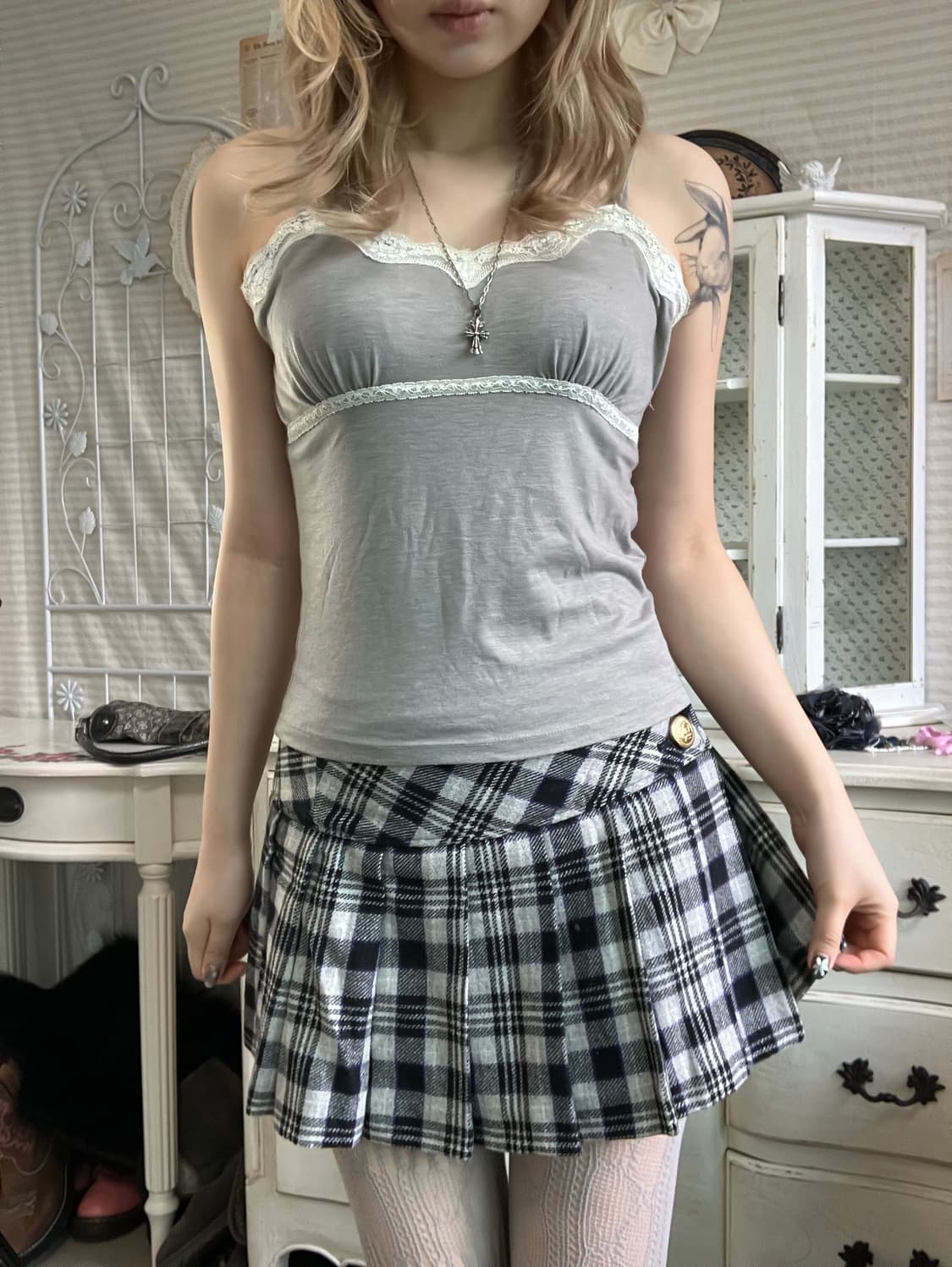 jpn vintage gray lace romantic sleeveles 상품이미지1