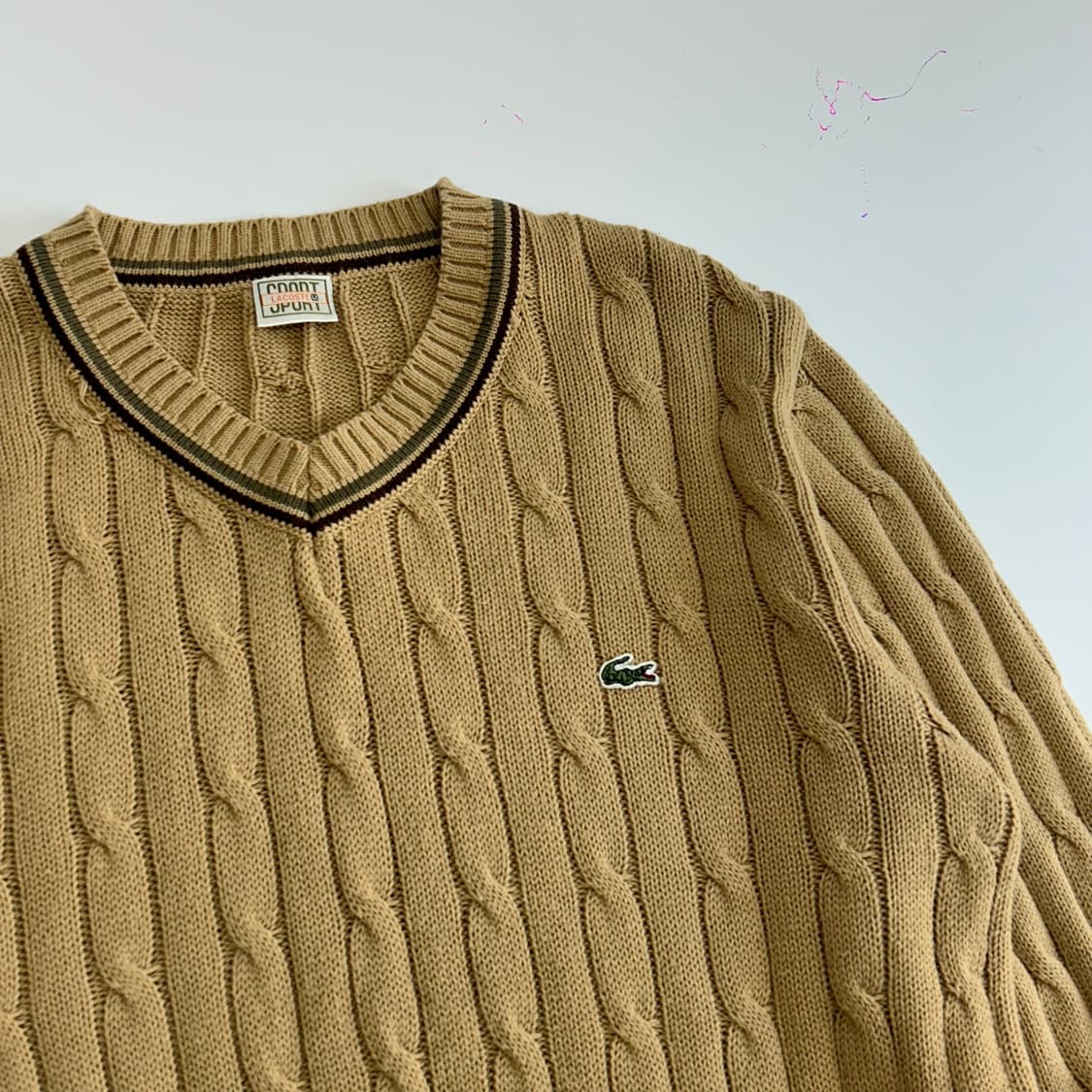 Lacoste 라코스테 베이지브라운 브이넥 니트 상품이미지4