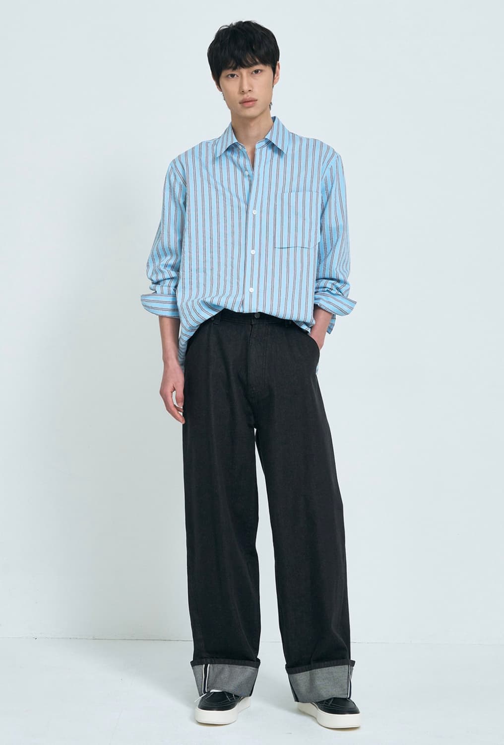 SYSTEM HOMME 스트라이프 칼라 셔츠 95오버핏 상품이미지1