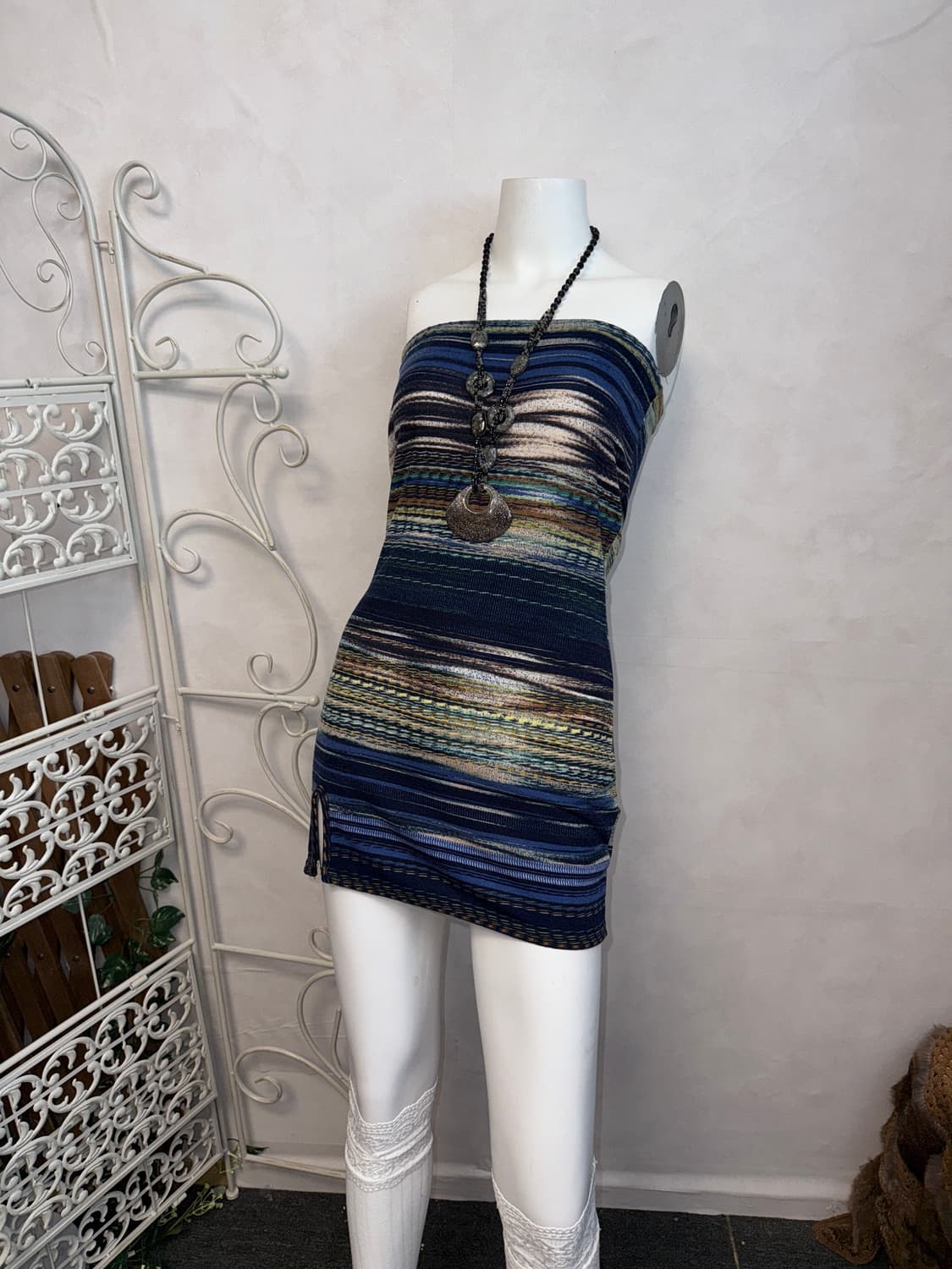 Blue brown bohemian hippie slit mini ops 상품이미지2