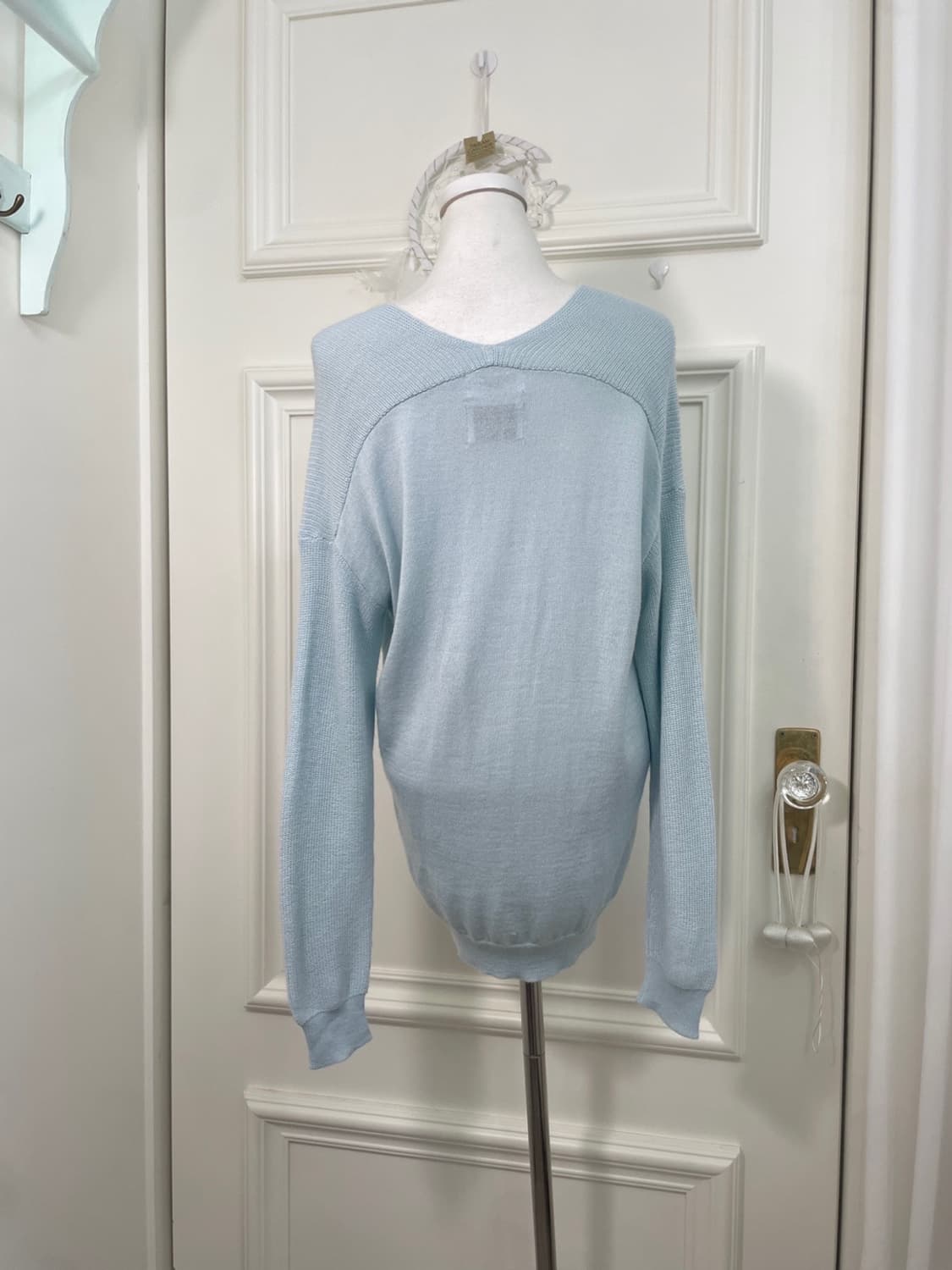 mint blue feminine v-neck knit top 상품이미지3