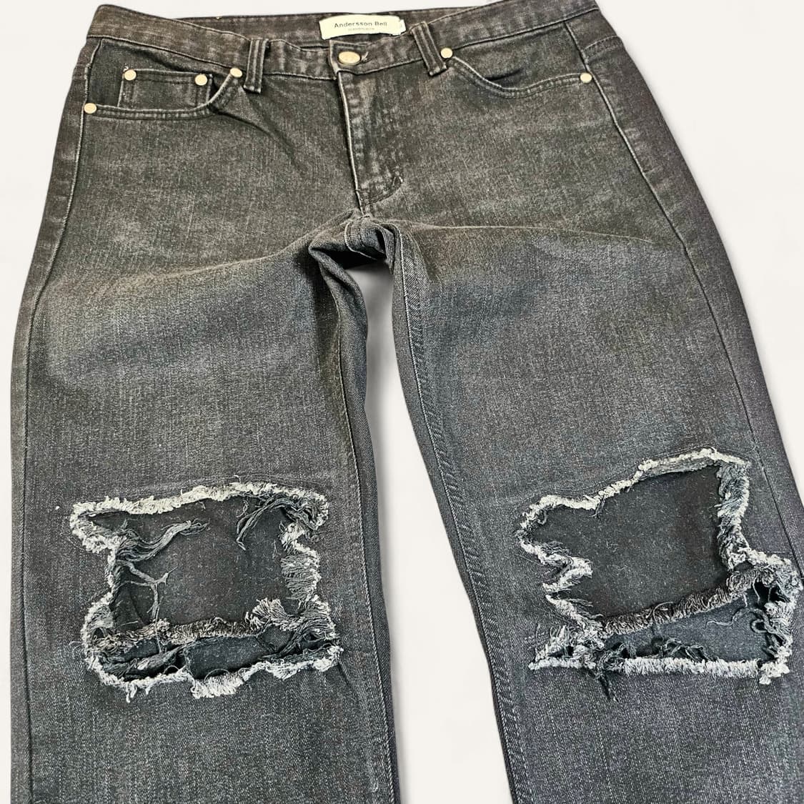 [L(32)][앤더슨벨]디스트로이드 사이드 지퍼 블랙 진 상품이미지4