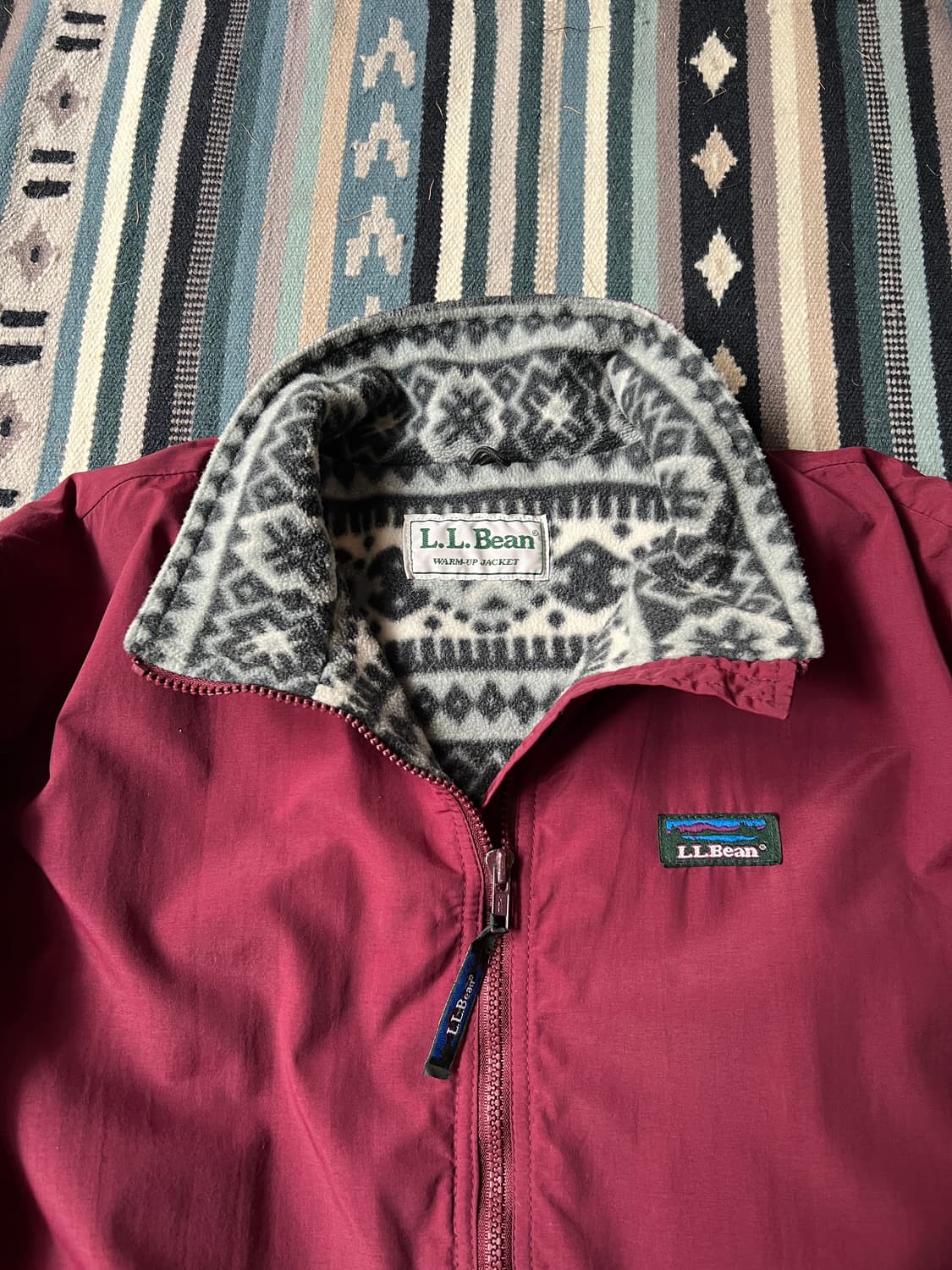 [XL]90's 엘엘빈 USA 나바호 플리스 라이닝 웜업 자켓 상품이미지2