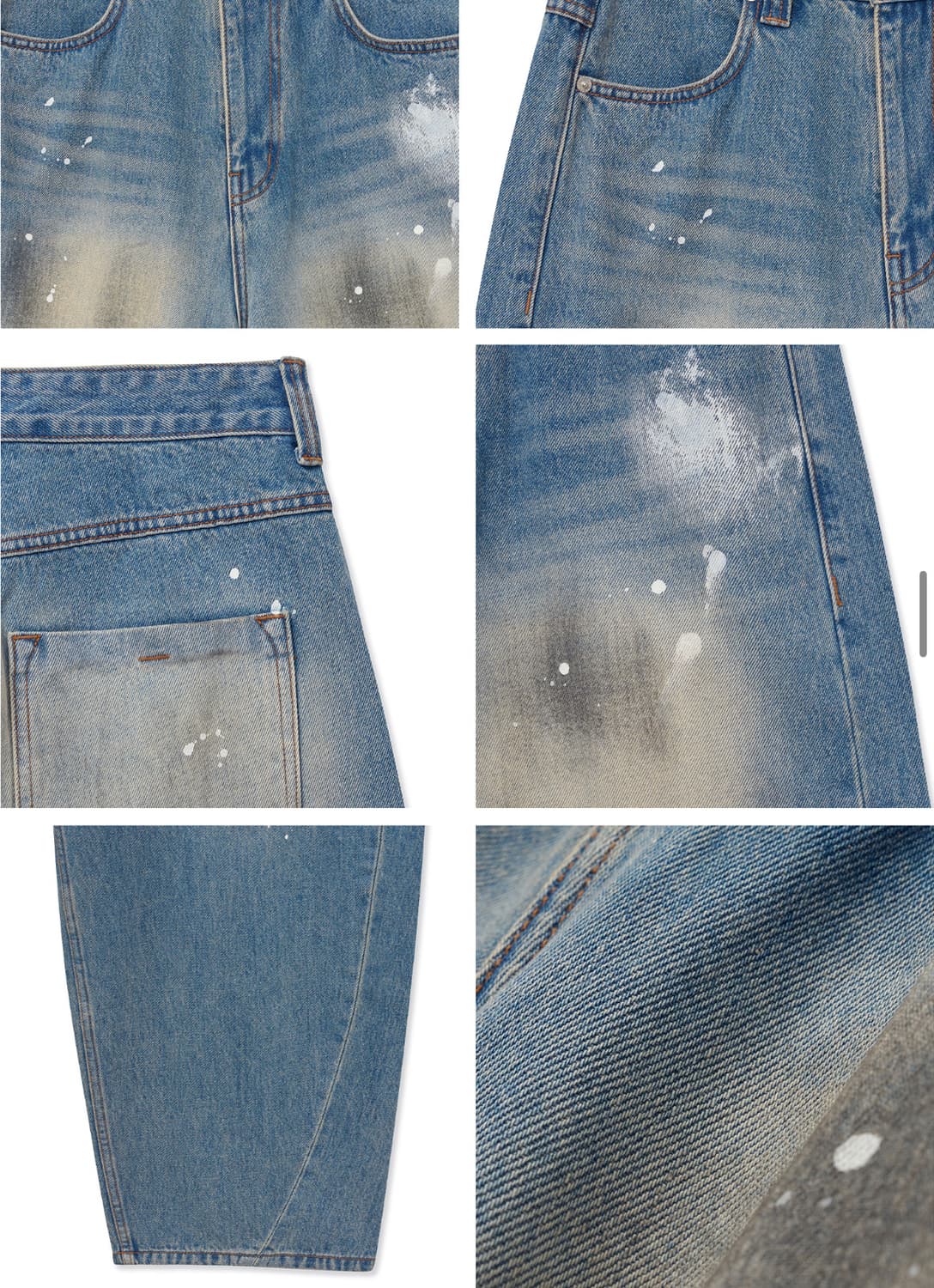 노운 와이드 커브드 데님 팬츠 페인팅 블루 2 상품이미지3