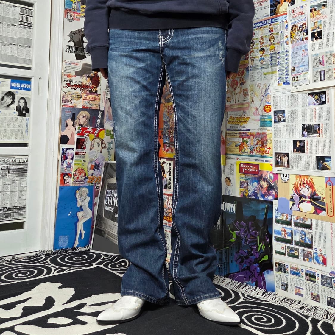 빈티지 포켓 자수 진청 데님 팬츠 상품이미지2