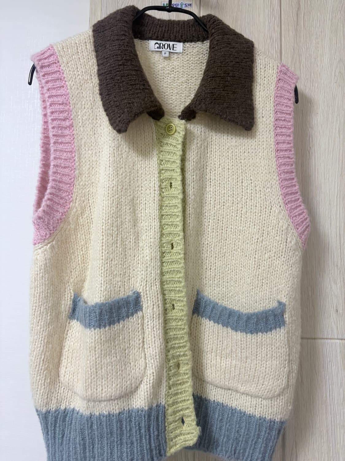 그로브 배색 니트 조끼 상품이미지2