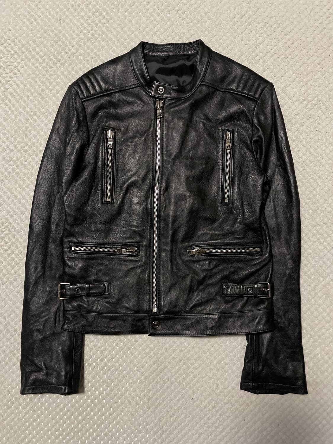 웨스턴 무드 이태리 램스킨 양가죽 바이커 레더 자켓 상품이미지1