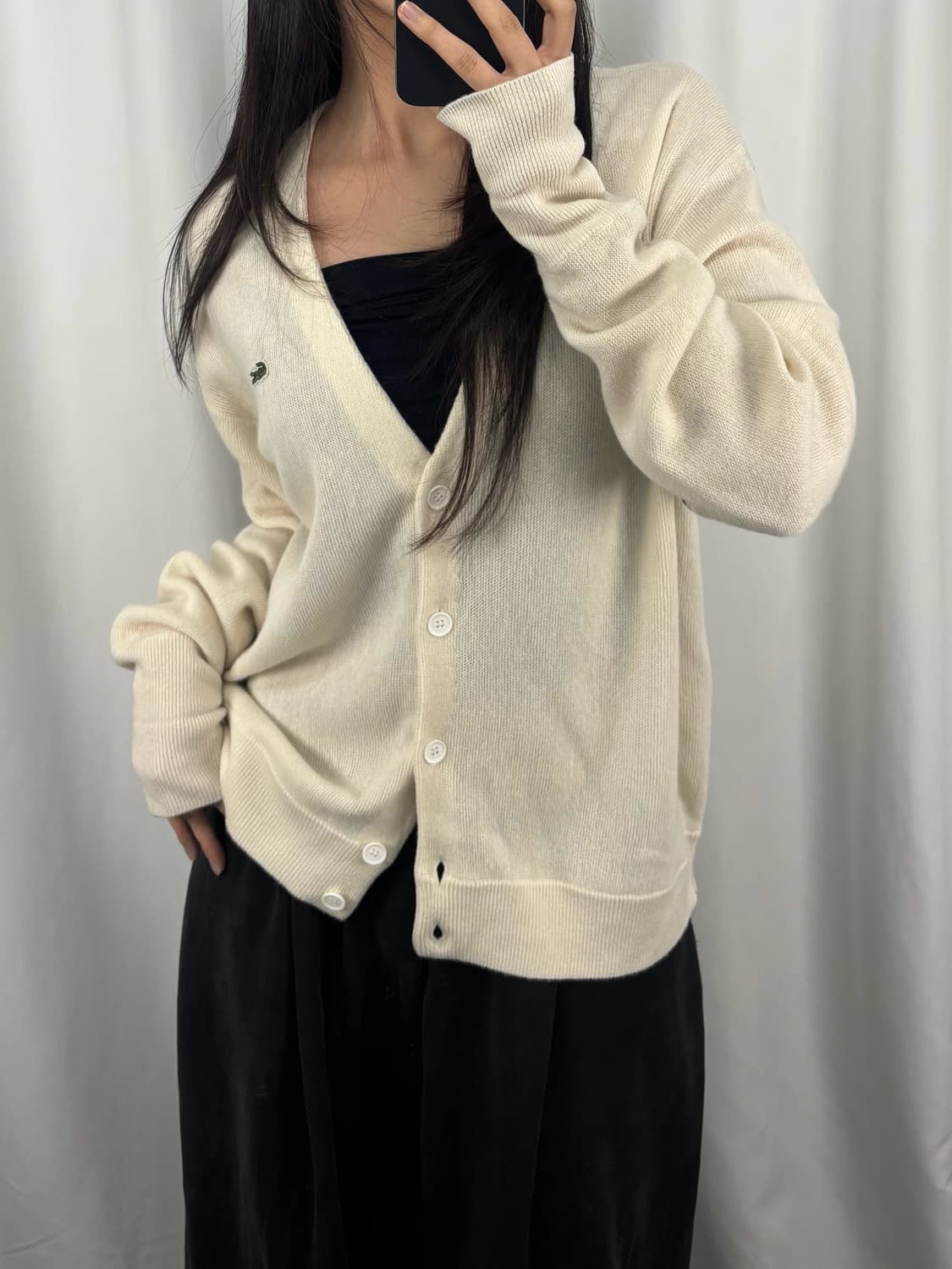 라코스테 아이보리 울 브이넥 가디건 상품이미지2