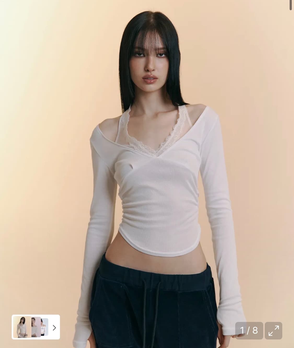 플리즈노팔로우 아멜리아 레이스 홀터 롱슬리브탑 상품이미지1