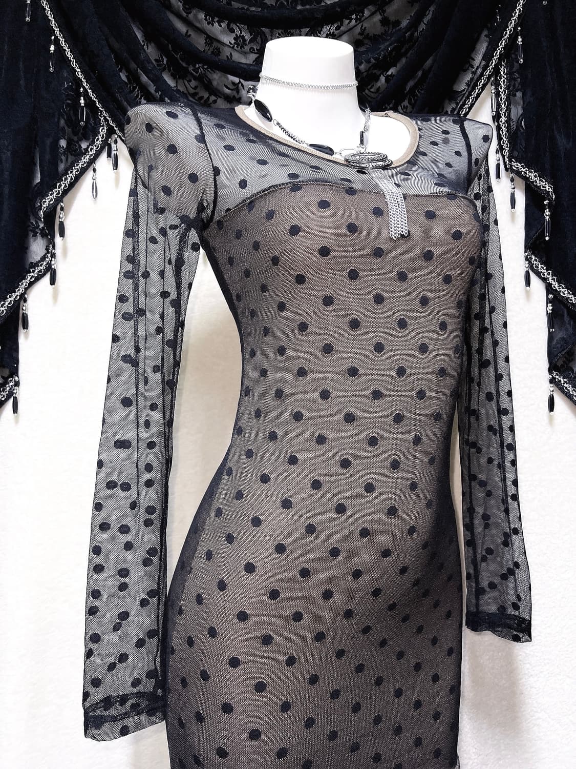 오네갸루 섹시 히메 도트 망사 시스루 미니원피스 드레스 핀터 시부야 펑크 상품이미지3