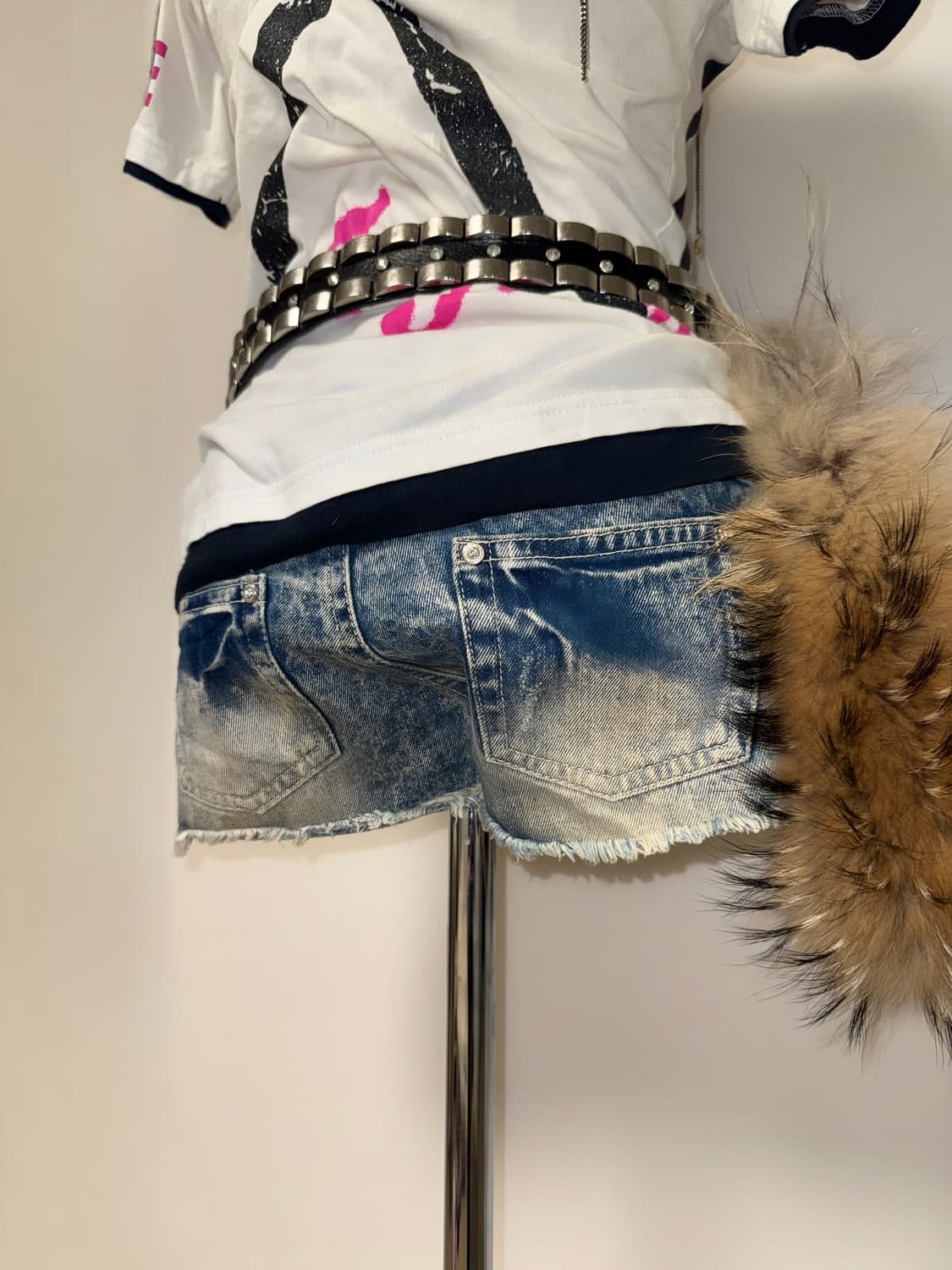 스카이봄버 데미지 갸루 진주 반바지 상품이미지4