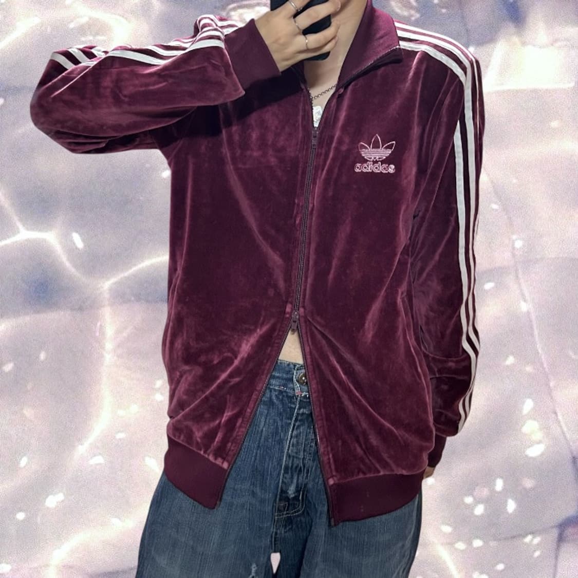 아디다스 대장 파이어버드 벨루어 벨벳 져지 버건디 레드 M  상품이미지4