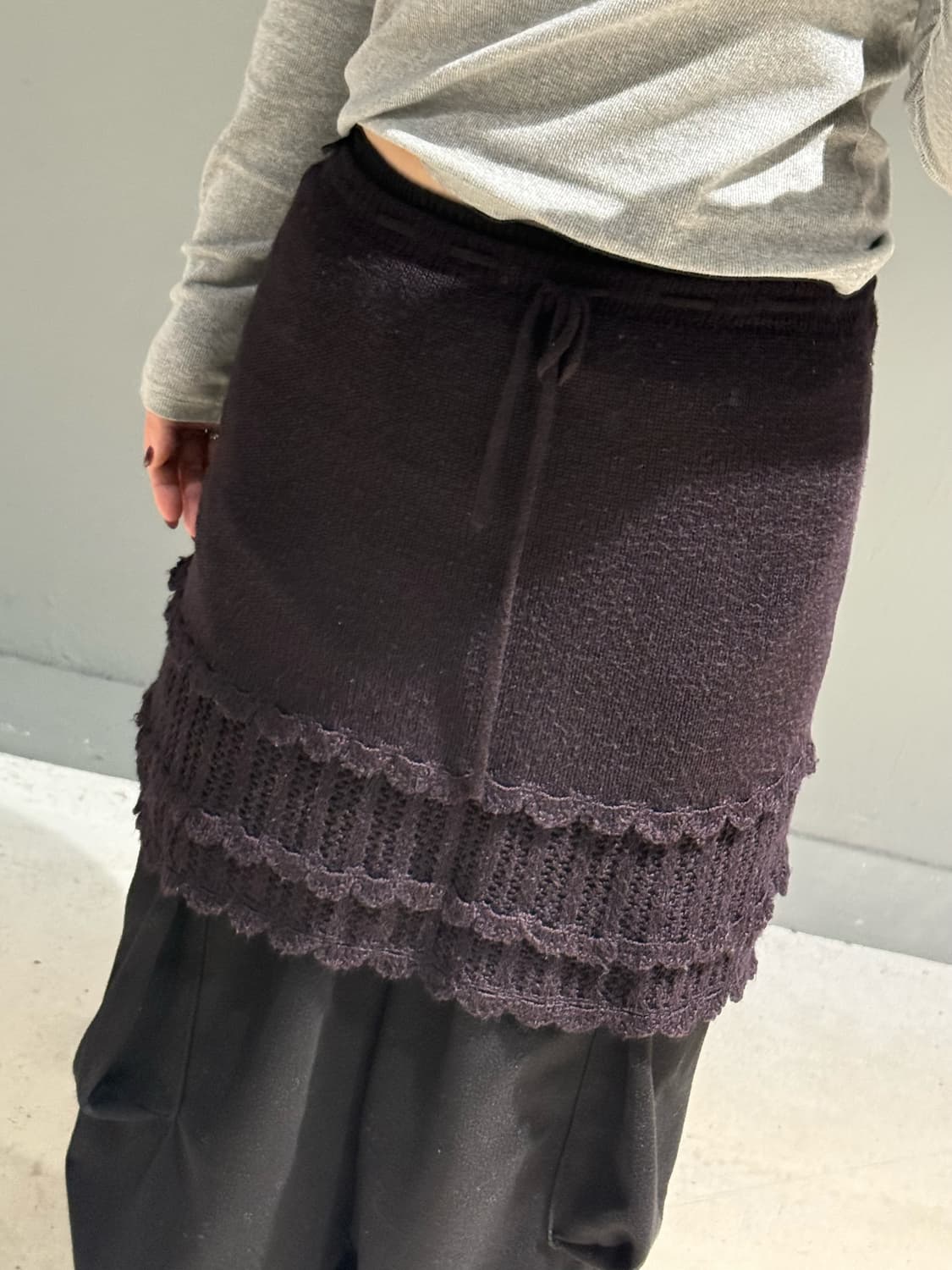 purple🍇 crochet line detail knit skirt 상품이미지2