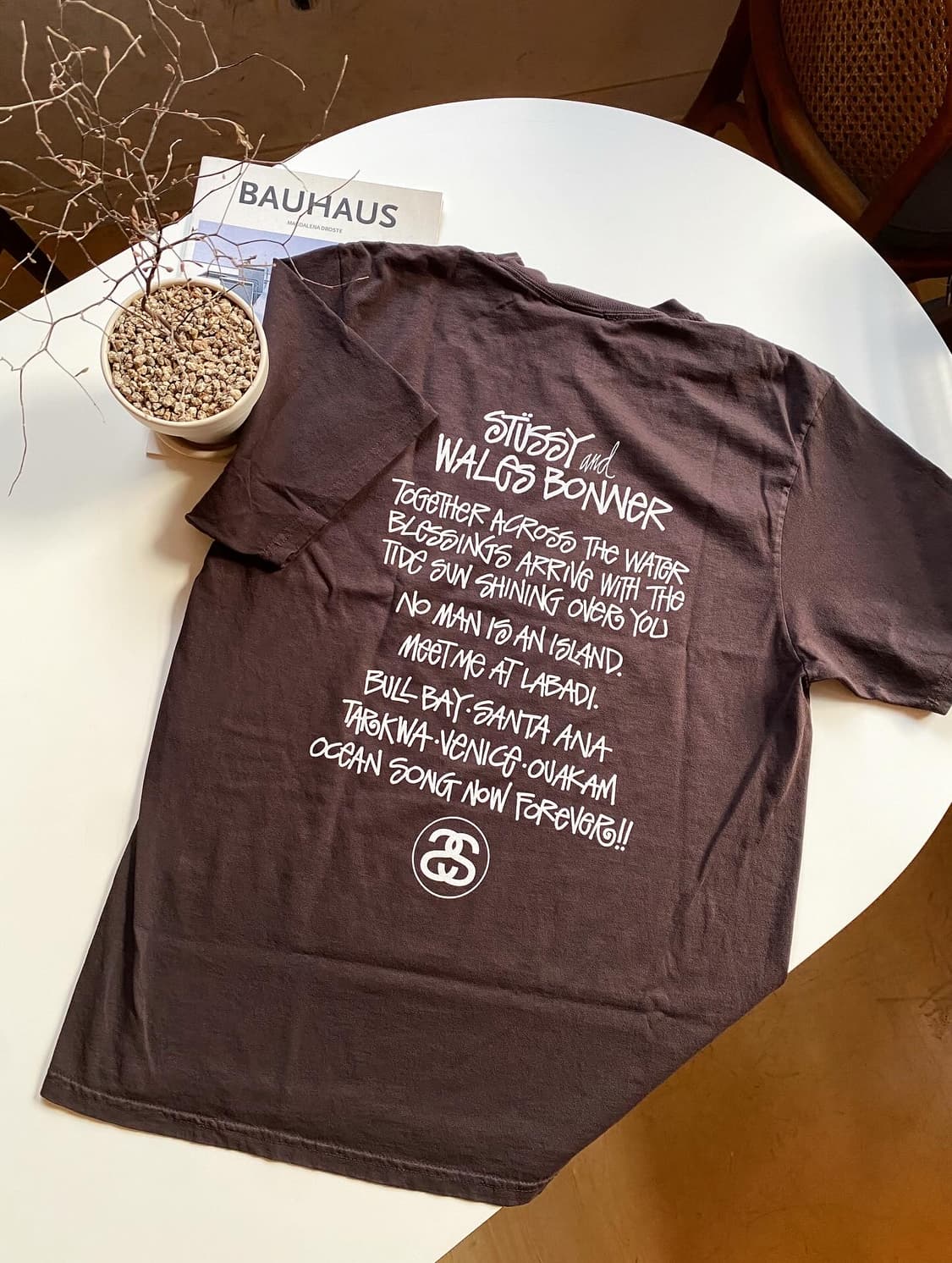[S,M] 스투시 x 웨일즈 보너 오션 송 티셔츠 브라운 상품이미지5