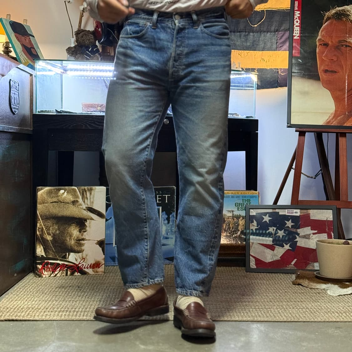 웨어하우스 Lot 세컨핸드 1101 유즈드 워시 미디움 인디고 34 상품이미지7