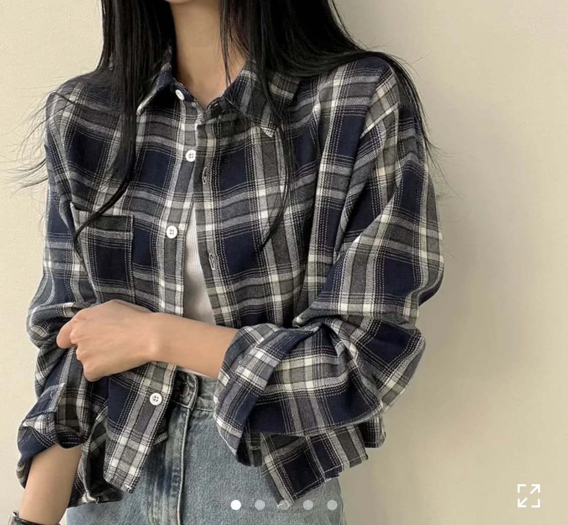 체크 크롭 셔츠 네이비 곤색 상품이미지1