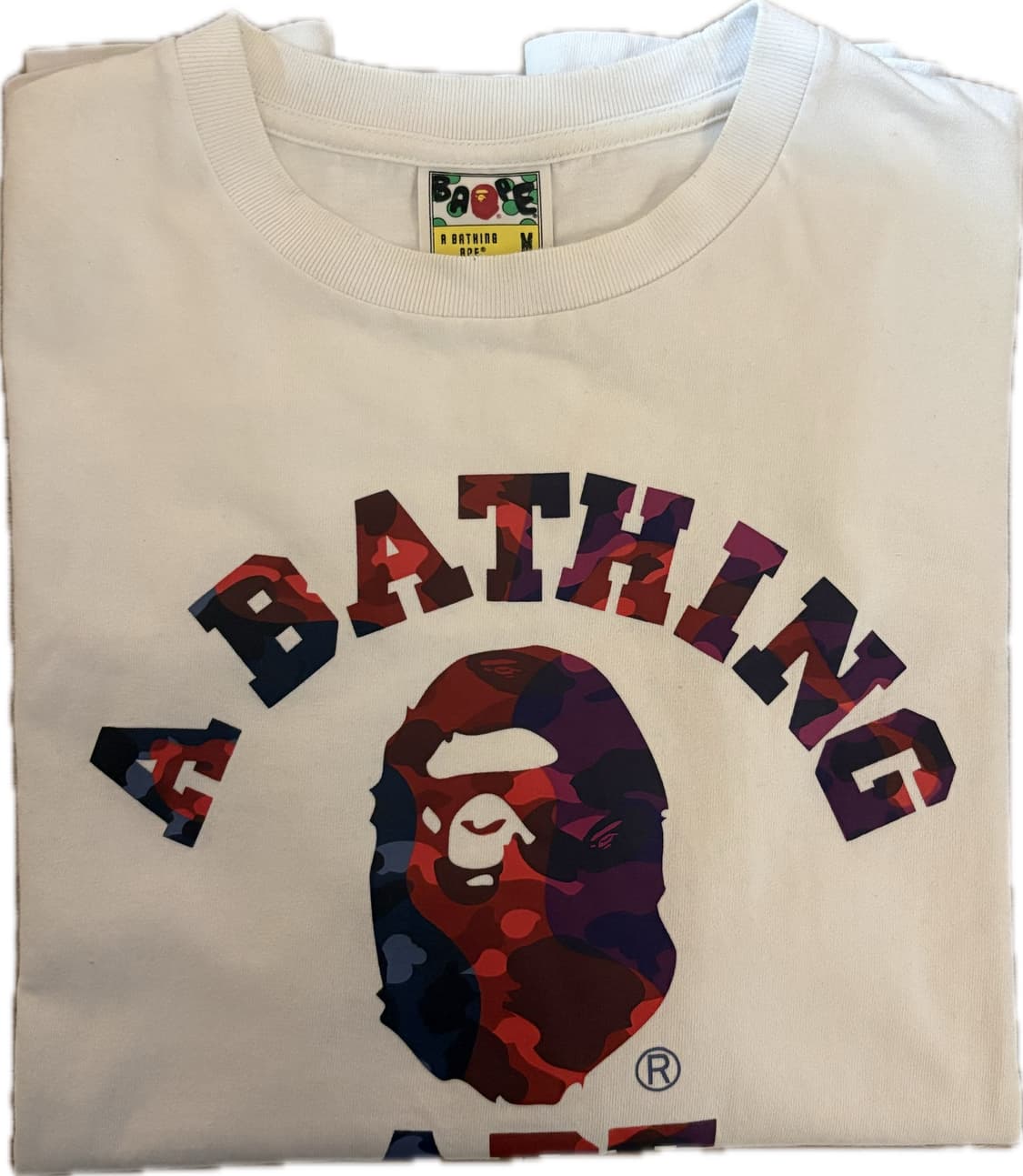 베이프 컬러 카모 컬리지 티셔츠 화이트 레드 상품이미지3